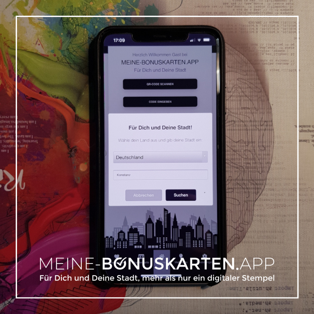 MEINE-BONUSKARTEN.APP Funktion "Bonuskarten laden" - Alle Bonuskarten einer Stadt laden, finde neue Händler in deiner Stadt