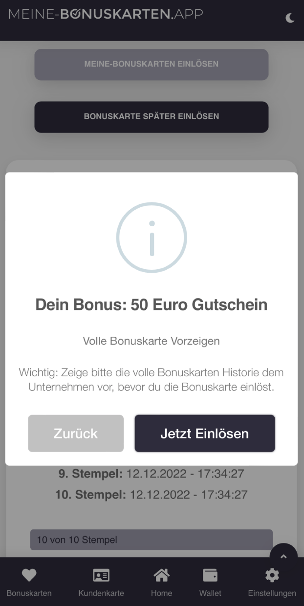 Meine-Bonuskarten.App - Volle Bonuskarten einlösen