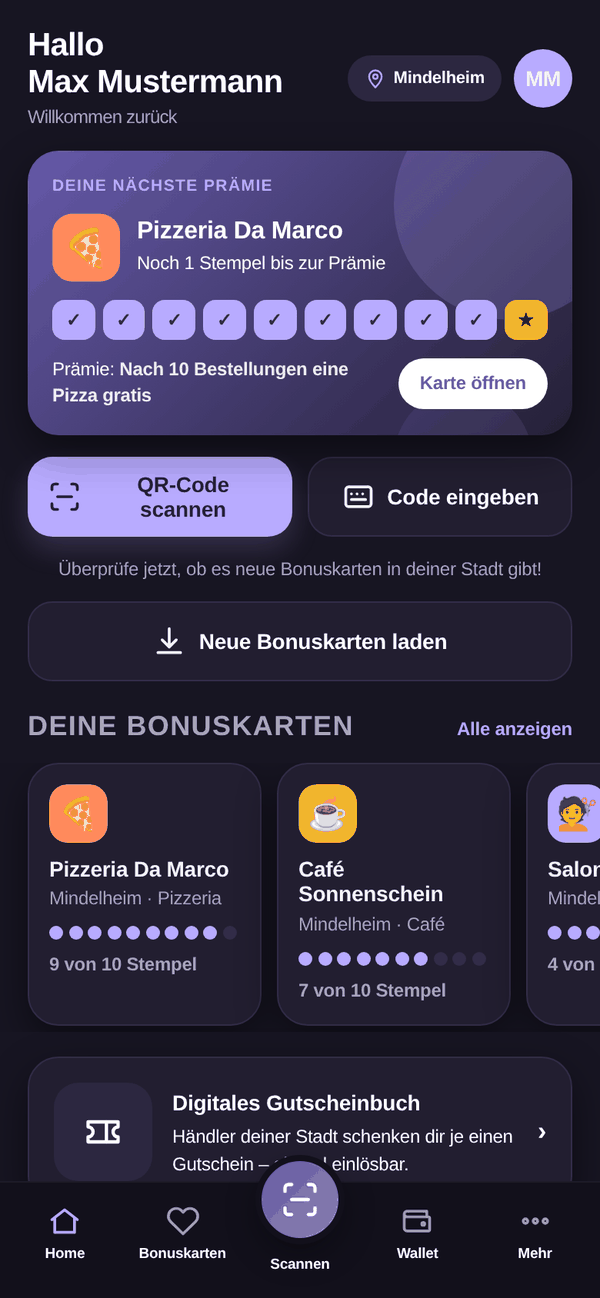 MBK App: Početna: najprije sljedeća nagrada – skeniraj, učitaj kartice, sve na prvi pogled.
